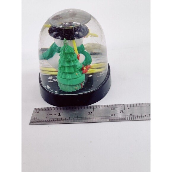 Vintage Christmas Snowglobe Dome Winter Skiing Snowman Dome 3" Holiday Tree Nice - Picture 12 of 12